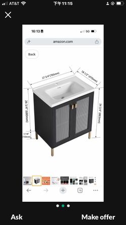 28" Bathroom Vanity with Ceramic Sink and Fluted Glass Doors