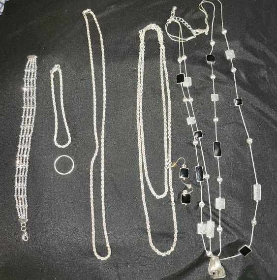 Cadenas Pulsera Anillo Y Aretes De Plata