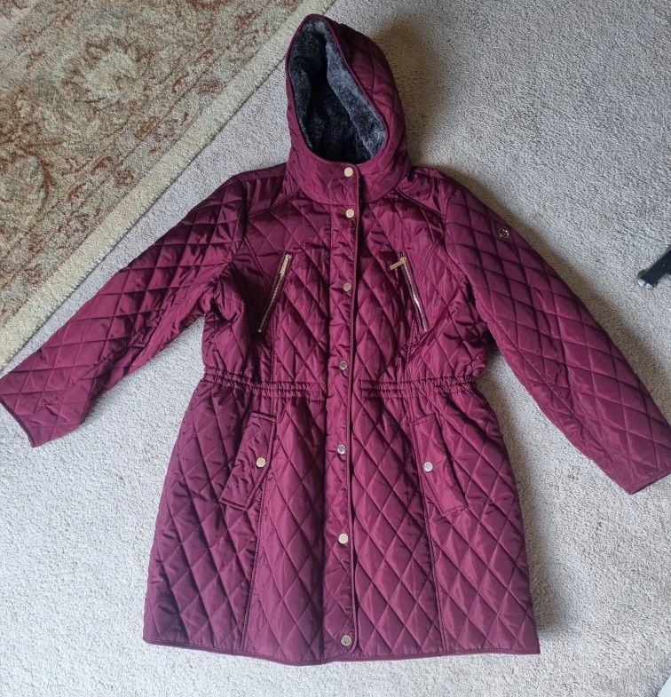 Michael Kors women's diamond quilted hooded anorak coat 1X