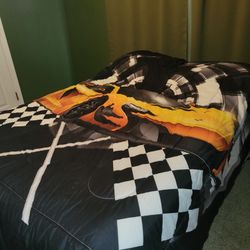 Yellow Sports Car/ Black Comforter