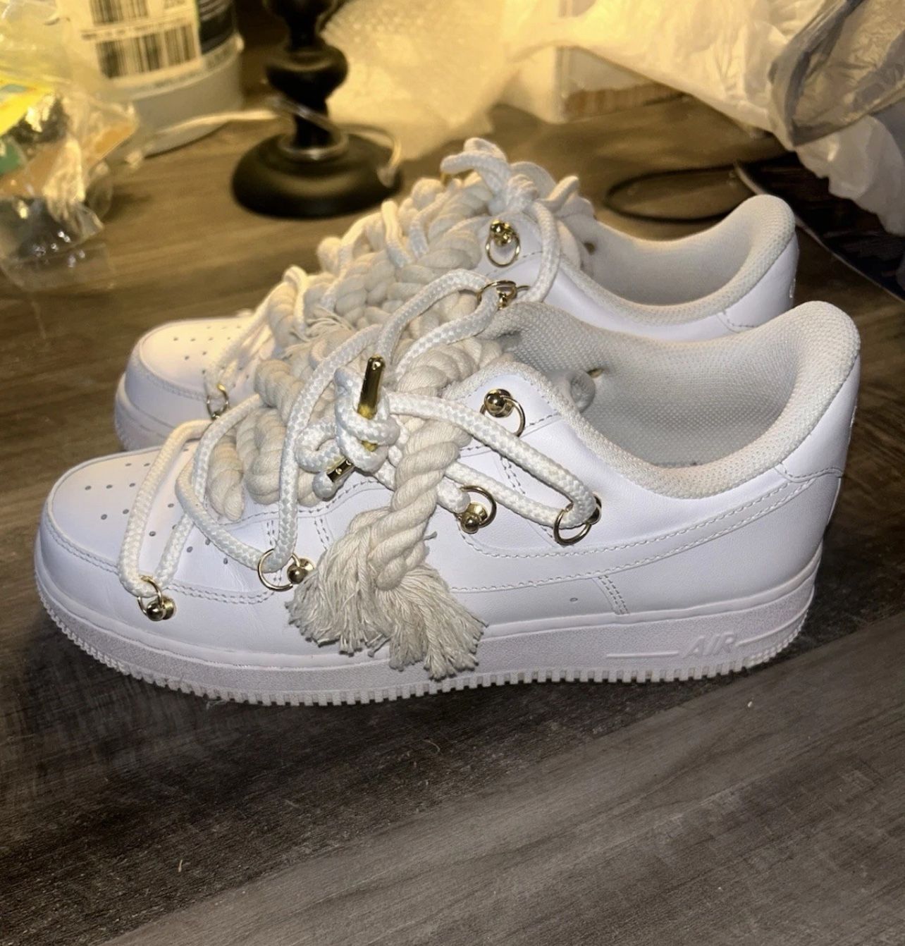 Nike Air Force One Low Triple White Rope Lace Custom | Size 8 MEN / 9.5 WMNS