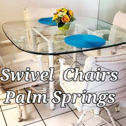 Glass Table & 4 Swivel/ Roll Chairs 