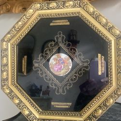 VINTAGE GOLD GILT OCTAGON WALL PLAQUES/ PAINTED VICTORIAN COUPLE