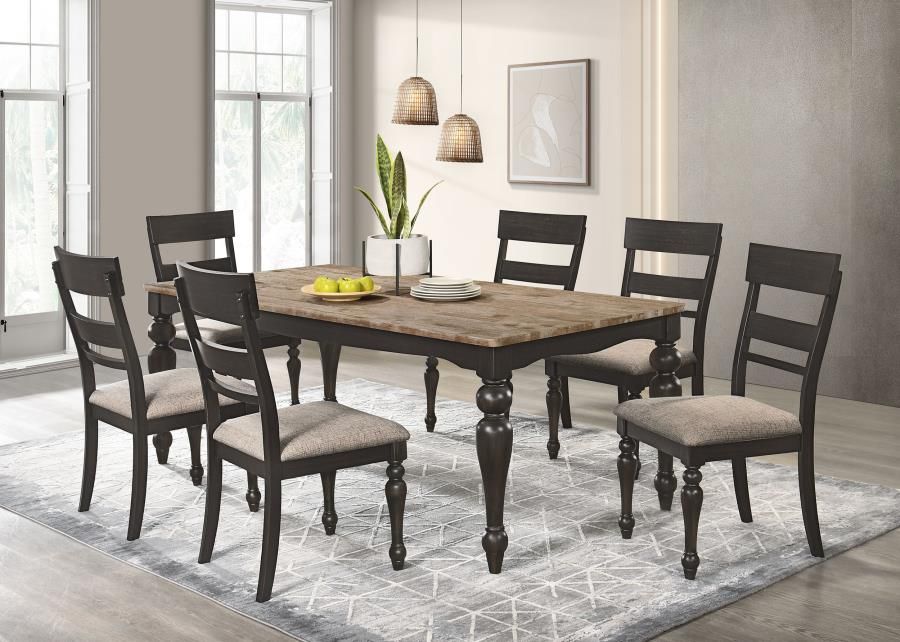 Dining set 7 pc Bridget Collection Brown Brushed, Charcoal Sand Through, New Especial price