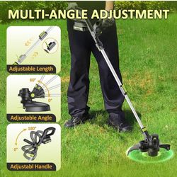 20V Cordless String Trimmer, 2.2Ah Battery Powered with Fast Charger, 12'' Grass Cutter with Auto Line Feed, 2-in-1 Electric Lawn Mower Grass Trimmer&