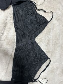 New Black Lace Tie Back Crop Top/ Summer Wear Lg