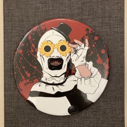 Terrifier Art the Clown Sunflower Sunglasses 6 Inch Button with Stand and Pin