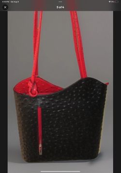 Black and Red RARE Ostrich Italian Made Leather Convertible Handbag Backpack Bag