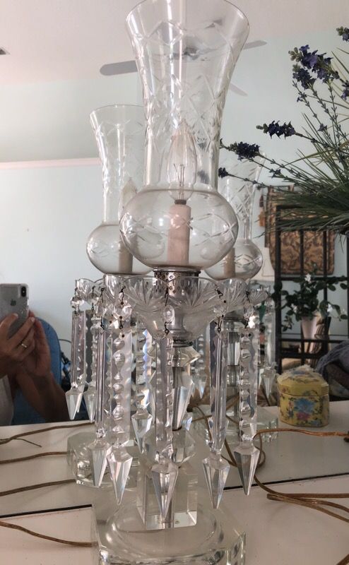 Two antique glass candelabra
