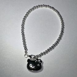 HELLO KITTY Beaded Silver Tone Charm Bracelet Friendship Bracelet Jewelry