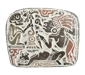 Rare Mayan Clay Printing Block Of Human Sacrifice With Xoloitzcuintli Dog Handle