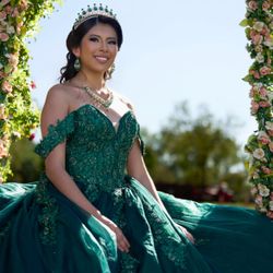 Vestido de quinceanera verde esmeralda