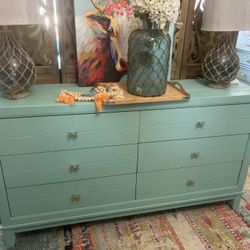 Bluish Dresser With Gold Decorative Knobs @ Picky Pinchers Furniture Seminole Blvd, St. Peterburg, Fl