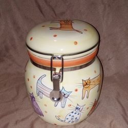 Hand Painted Cat Jar With Latch