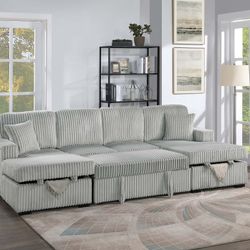 Brand New Super Plush Corduroy Pullout Sectional Sofa 