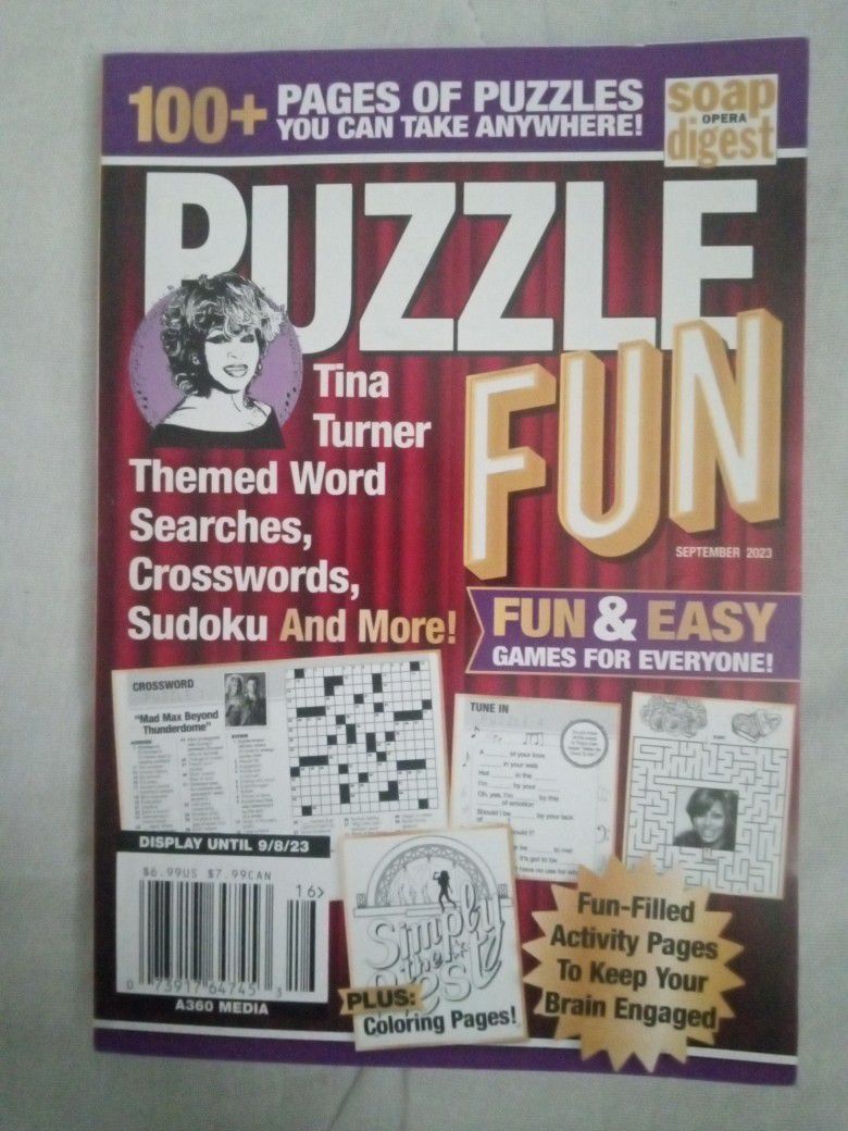 4 Puzzle Books Sudoku, Crosswords, Word Search And Tina Turner Themed Puzzle Book Never Used 