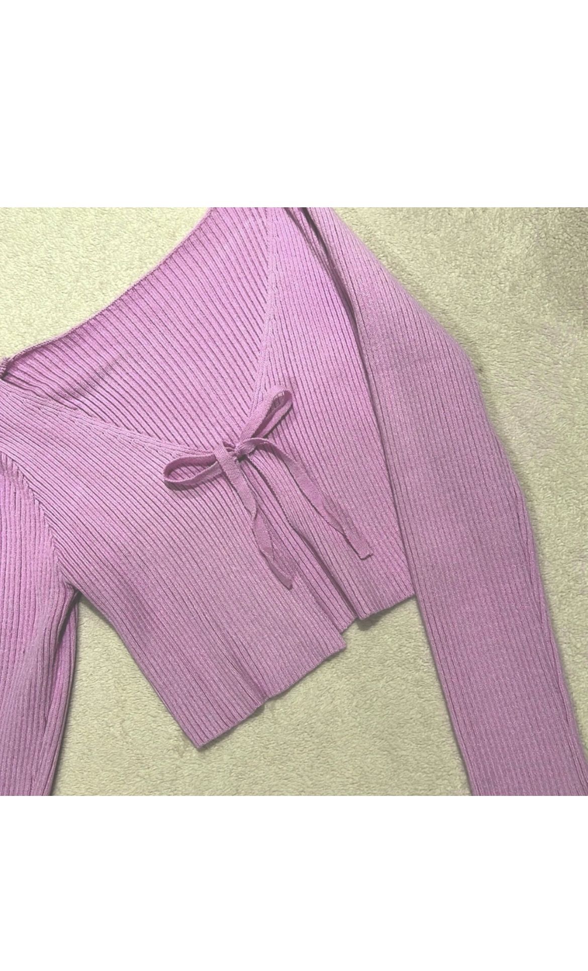 Lilac Cropped Bow Cardigan