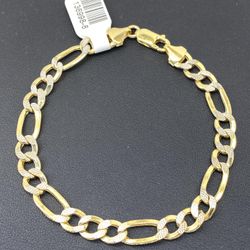 10k Gold Bracelet 8” Two Tone Hollow Diamond Cut Figaro 7mm 6.6grams 136988 8 