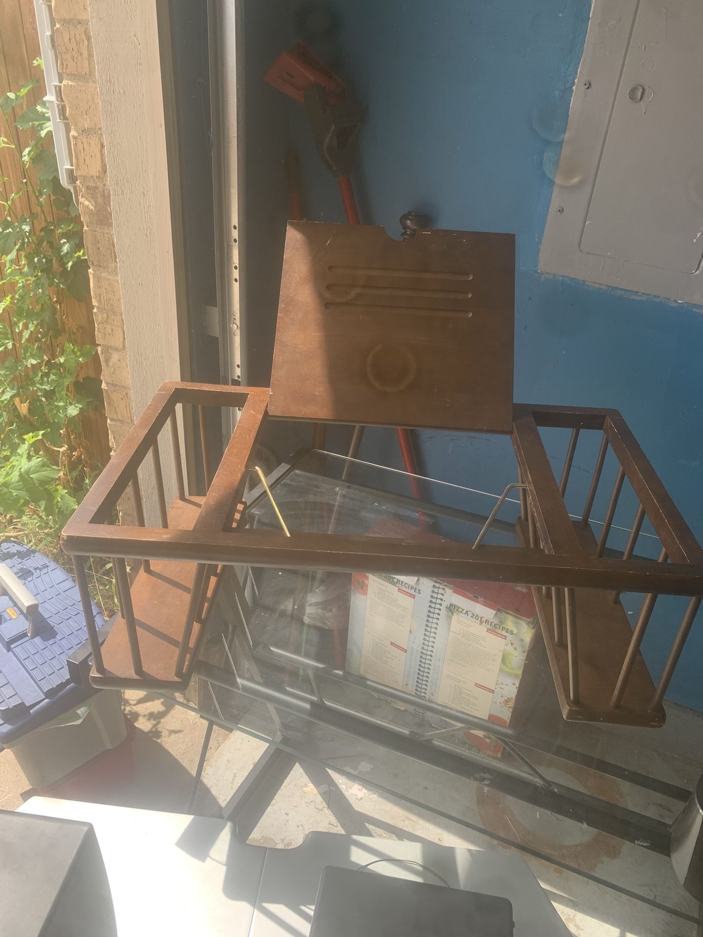 1970s Bed & Breakfast Serving Tray Solid Wood Lap Desk Reading Magazine Rack