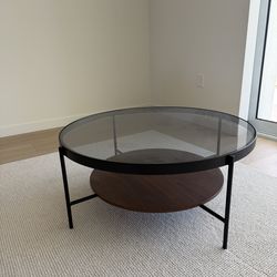 36.5” Glass Coffee Table - walnut shelf