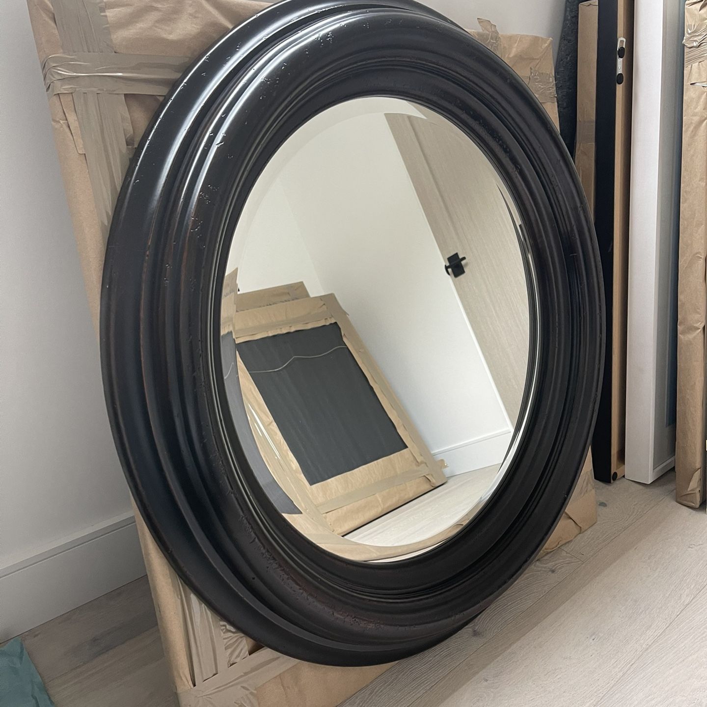 Solid Beautifully Made Designer 41” Round Wood Mirror