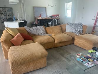 Cozy comfy yellow corduroy modular sectional