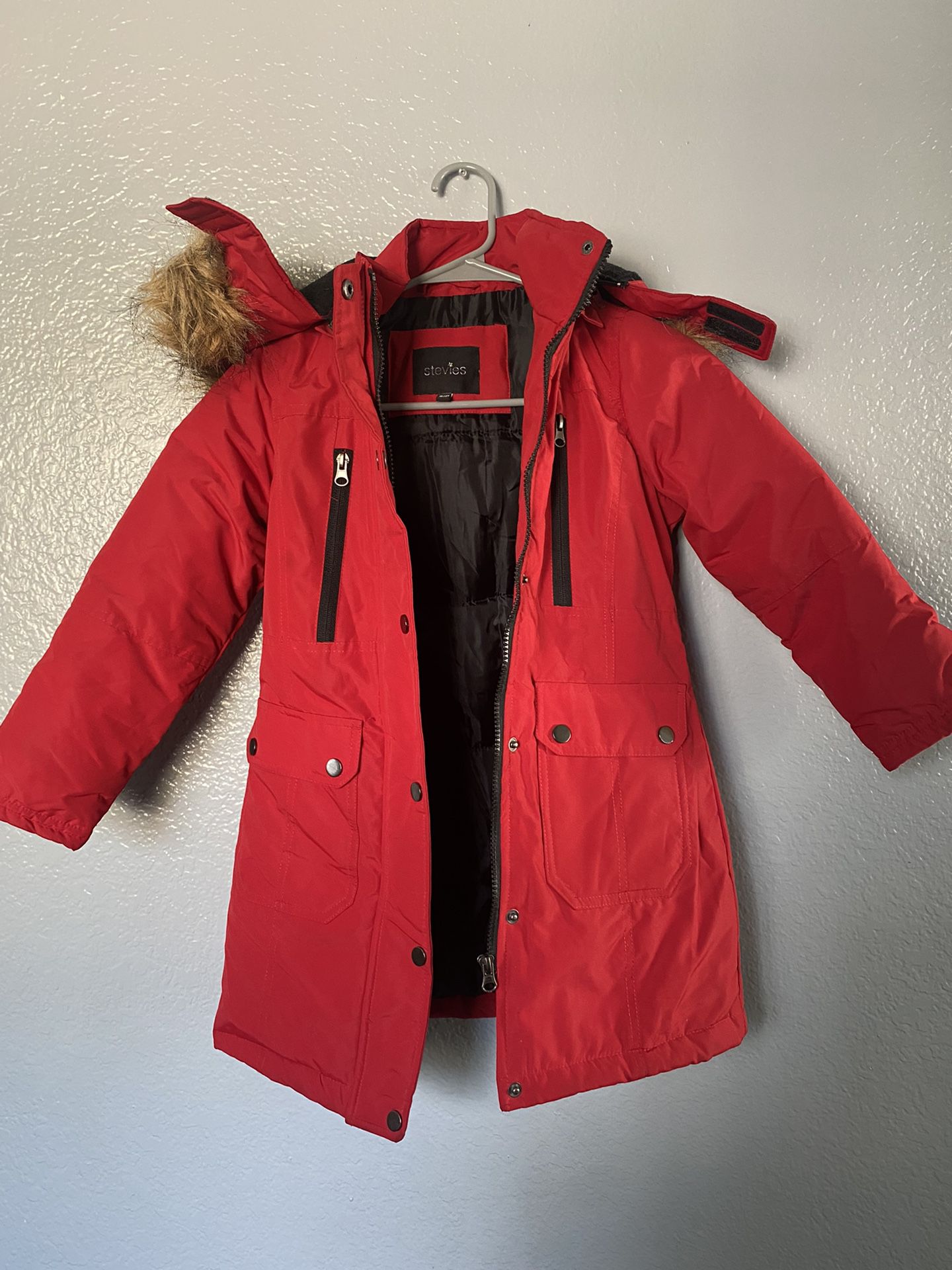 Stevie's Faux Fur Parka in Red Jacket Removable Collar