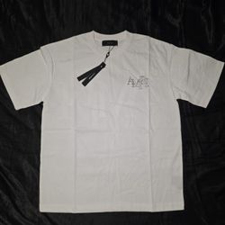 Amiri Staggered Logo Tee, White, Size  L