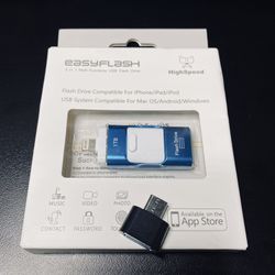 Blue 1TB Easy Flash Drive For IPhone, IPad, IPod