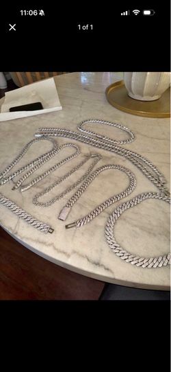 Silver Cuban Link Chain Necklaces Set