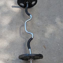Super Curl Bar With Two 25lb Weider Weight Plates 