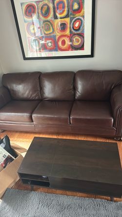 Dark Brown Leather 3-Seat Sofa