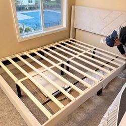 Queen Size Bed Frame + 12” Medium Firm Mattress – Excellent Condition