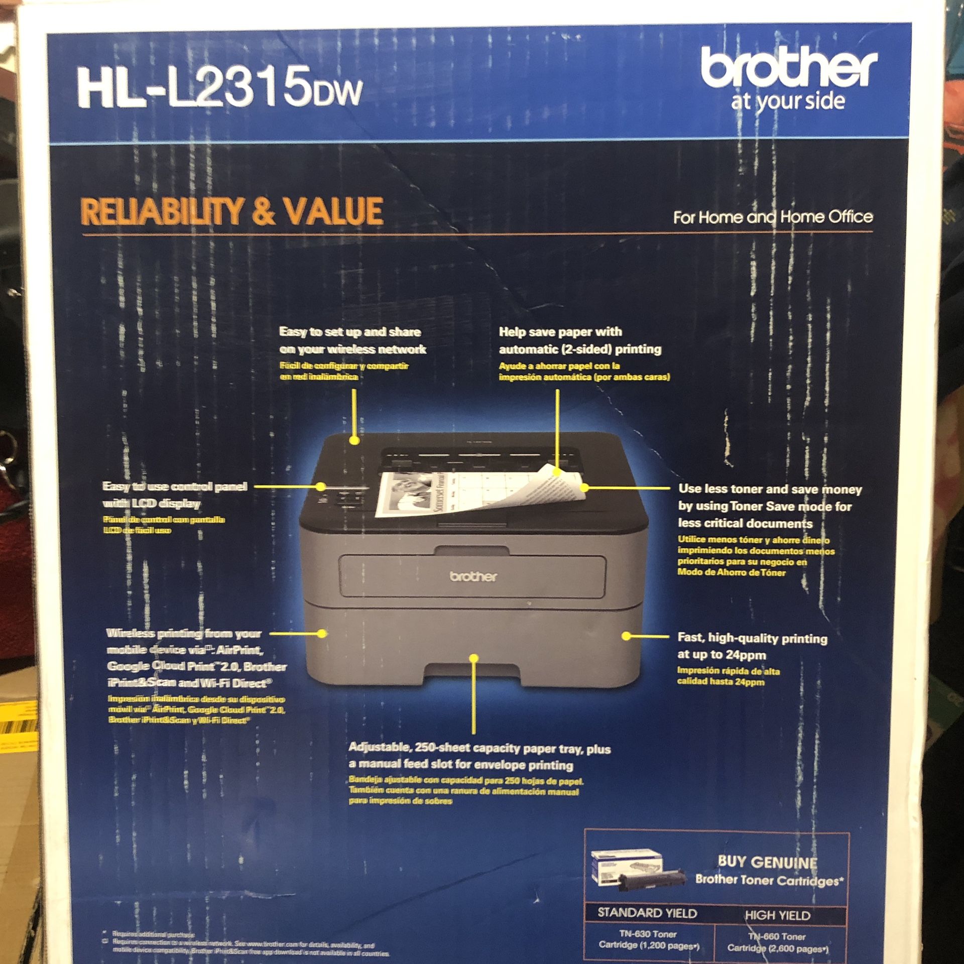 Brother HLL2315DW wifi Laser printer w/ 2 Toner Cartridges for Sale