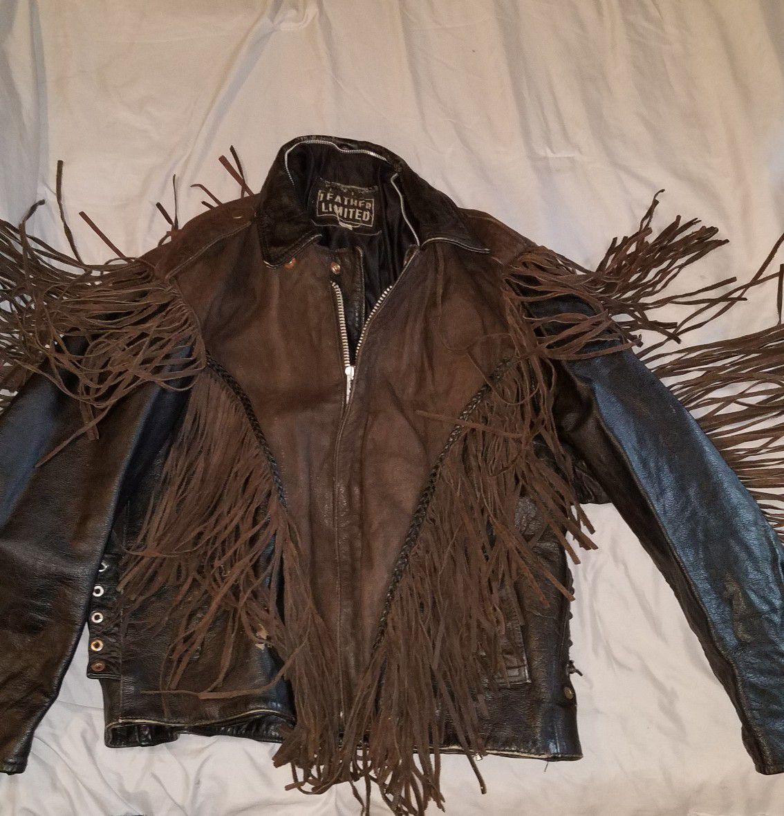 Vintage Brown Leather Limited Western/Cowboy/Native American Fringe Biker Jacket | Size M