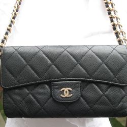 Authentic Chanel Black Caviar Leather CC Flap Bag Wallet for Sale in San  Jose, CA - OfferUp