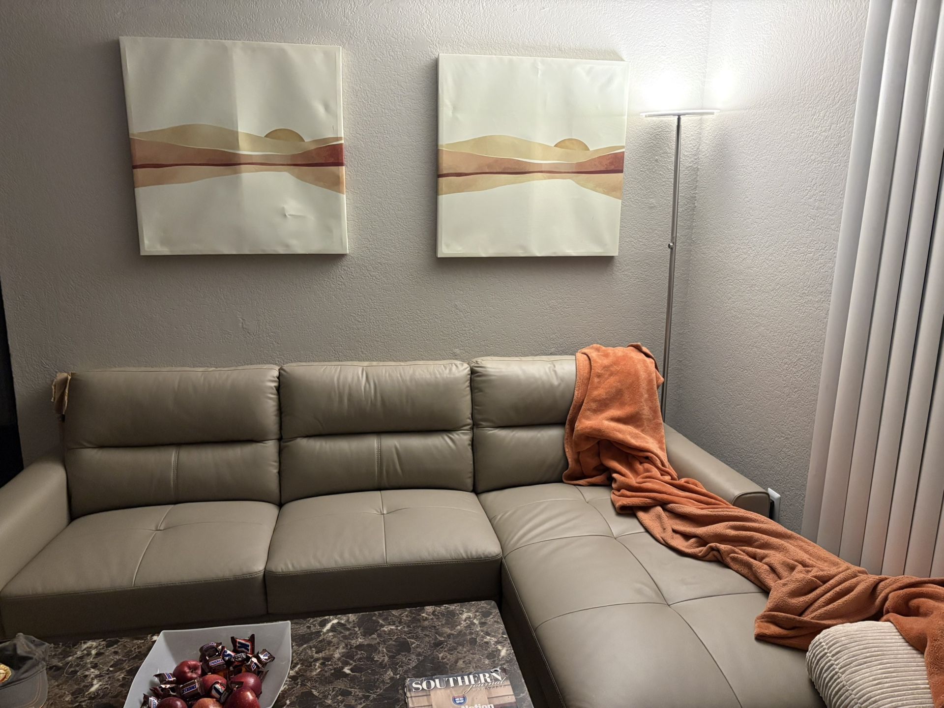 All New 100% Top Grain Leather Match Sectional With Chaise