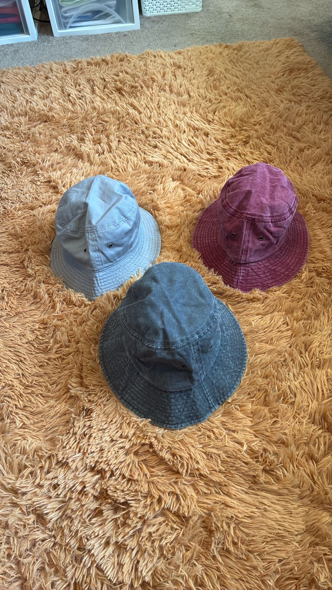 Three Bucket Hats For $30, $10 Each.
