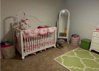 Crib/Toddler Bed Nursery Set- Crib, Toddler Rail, Dresser, Bookshelf, and Mirror