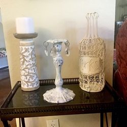 Shabby Chic Candlesticks & Cork Holder Bottle