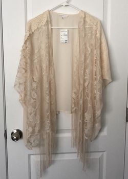 Cream Colored Lace Cardigan with Fringe Detail Size XS