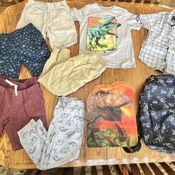 Lot of 9 Little Boy Size 4T-6T Clothing & Dinosaur Books
