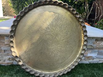 Middle-Eastern hand-hammered BRASS charger/ serving tray. 30" Diameter