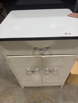 Vintage White Kitchen Cabinet with Chrome Handles