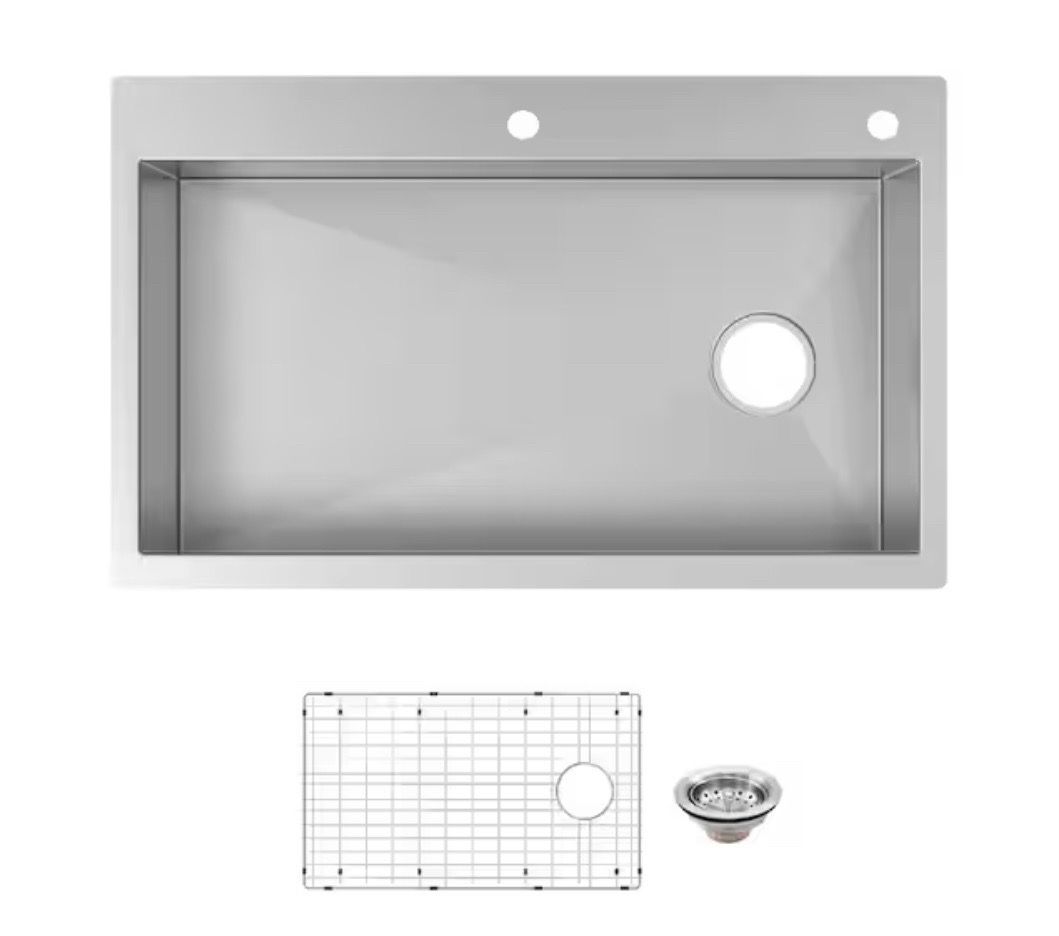 Glacier Bay 36 in. Drop-in Single Bowl 16 Gauge Stainless Steel Kitchen Sink with Accessories