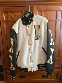 Varsity Letterman Jacket White Black Gold