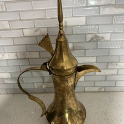Vintage brass, Arabic, Middle Eastern, decorative etched coffee pot