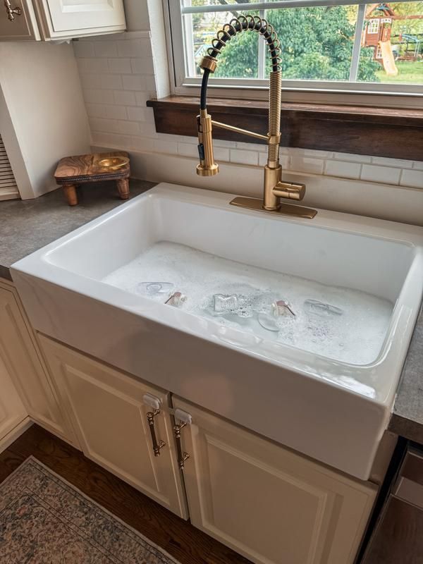 SINKOLOGY Josephine 34 in. 3-Hole Quick-Fit Farmhouse Apron Front Drop-in Single Bowl Crisp White Fireclay Kitchen Sink