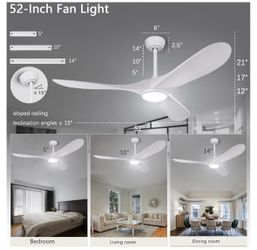 52” white ceiling fan with light
