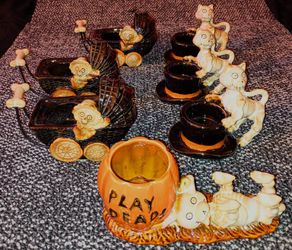 7 Yankee Candle Boney Bunch Characters From 2012, Rare & Retired: 3 Boney Cat, 3 Baby Carriage, 1 Boney Dog